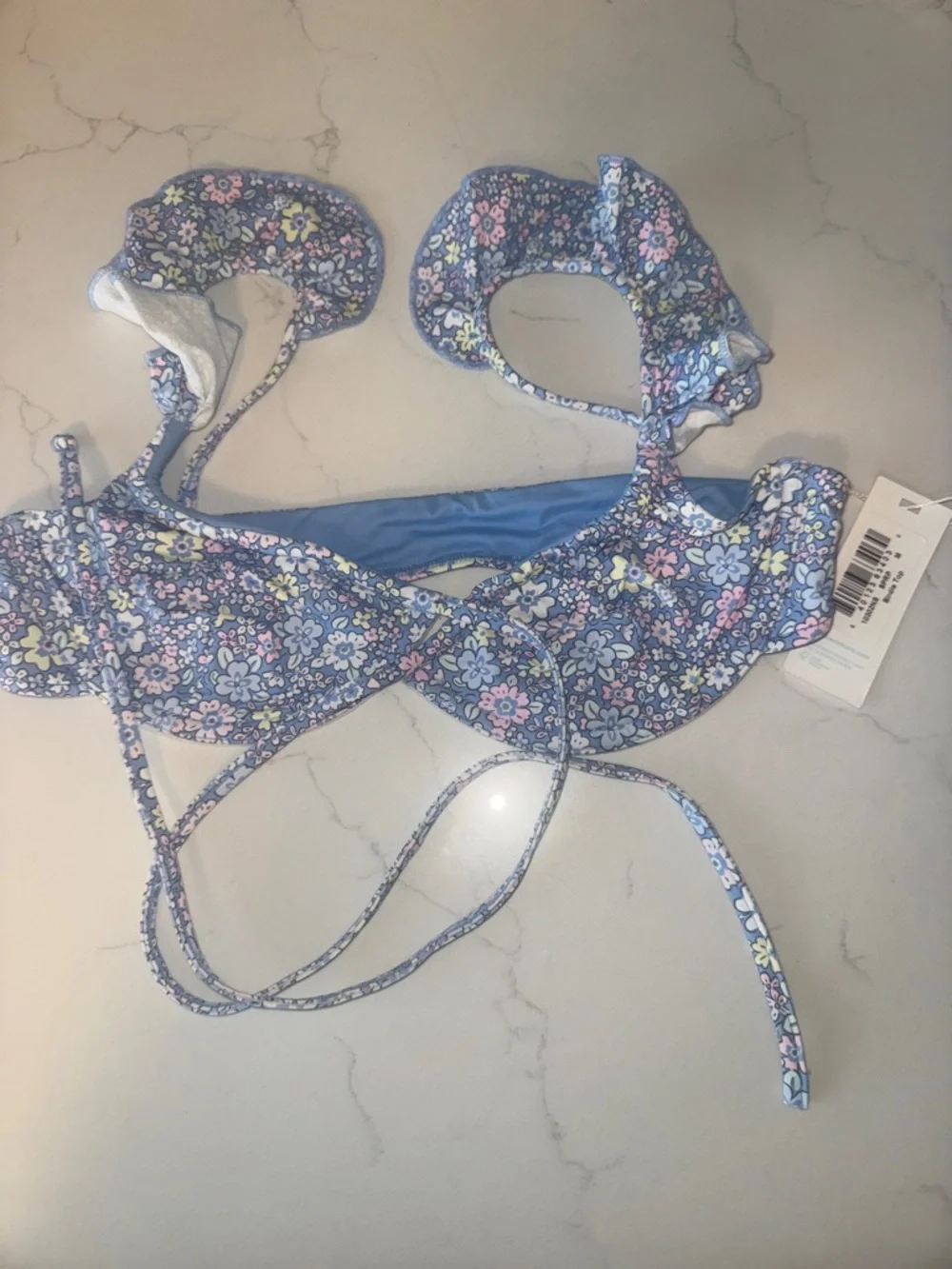 Frankie's Bikinis Light Blue Floral Ruffle Bikini